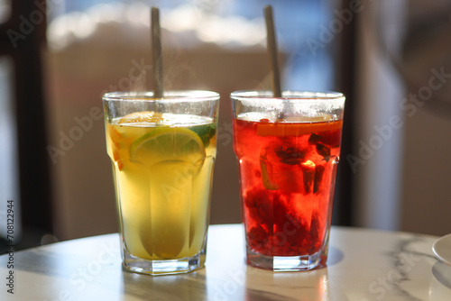 two glasses of hot fruit tea, fortification in winter
