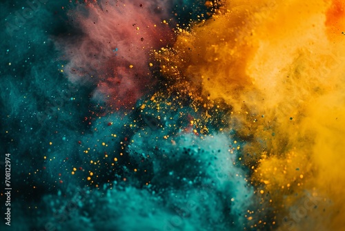 Colorful abstract powder explosion on black background. Colorful cloud of dust.