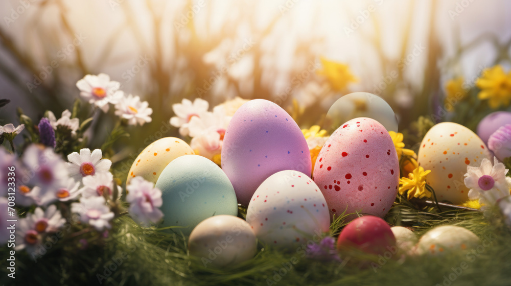 painted easter eggs and flowers