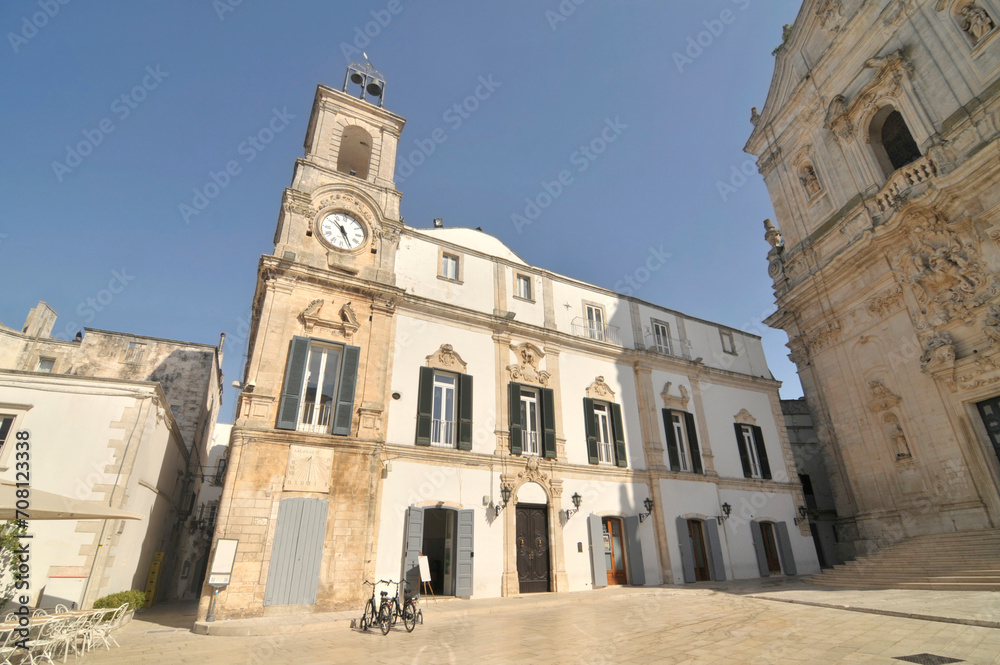 Bell tower and clock in Martina Franca Puglia,  Italy