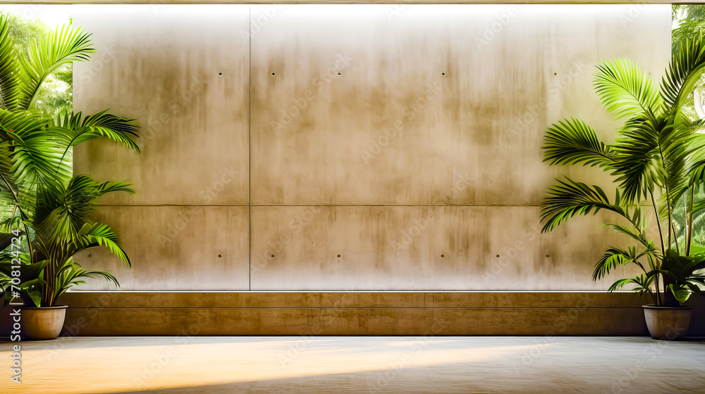 Plant is sitting in front of wall with concrete wall behind it. Plant is sitting in front of wall with concrete wall behind it.