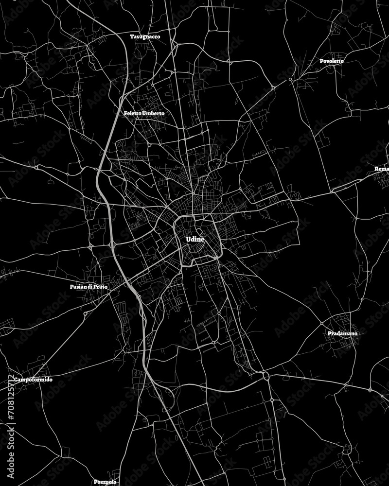 Udine Italy Map, Detailed Dark Map of Udine Italy