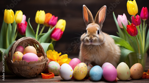 easter bunny and easter eggs with flowers  © Mik Saar