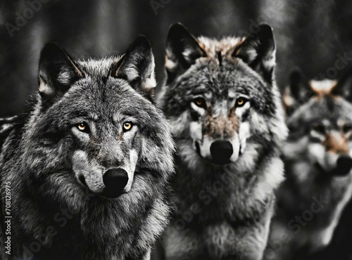 Pack of wolves in dark forest © D'Arcangelo Stock