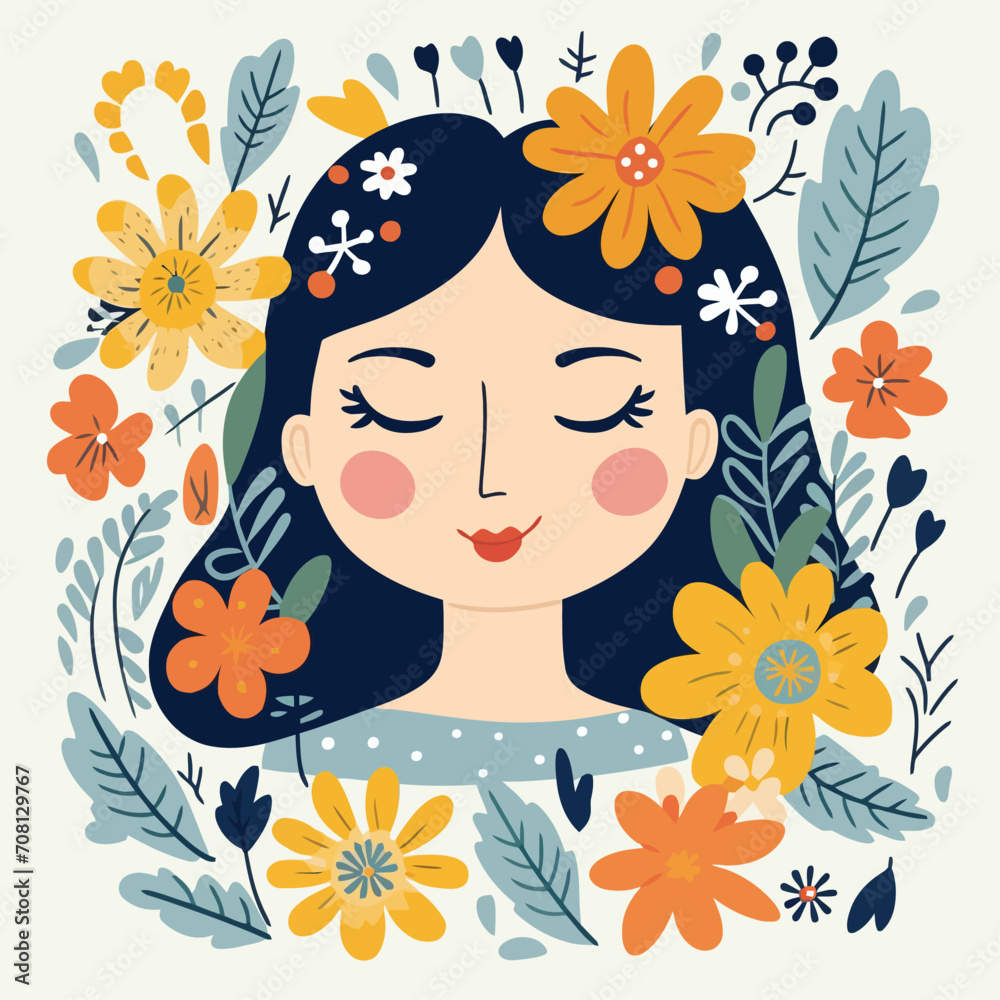 vector pretty girl with flower illustration sticker label vector pretty girl with flower illustration sticker label