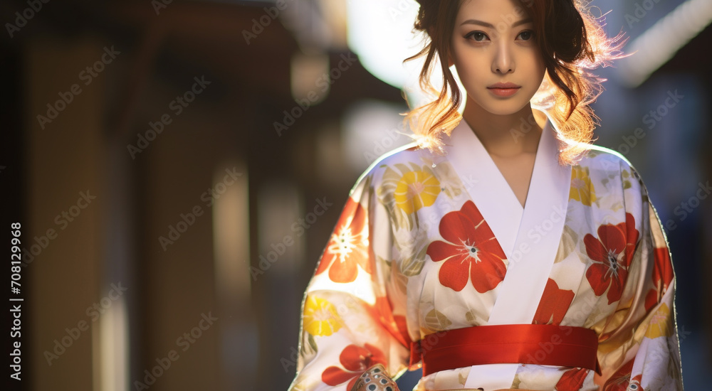 Beautiful young woman in traditional Japanese clothing generated by AI