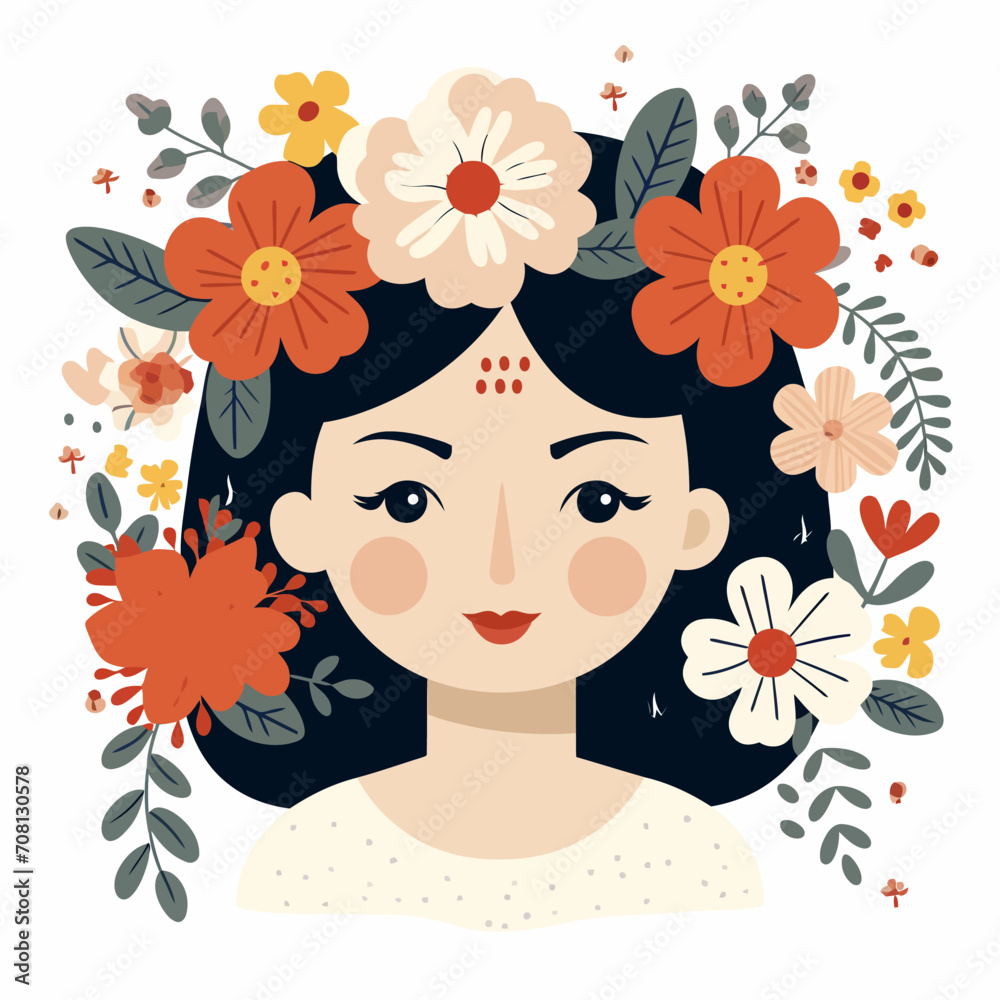 vector pretty girl with flower illustration sticker label vector pretty girl with flower illustration sticker label