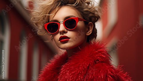 Fashionable woman exudes elegance and confidence in sunglasses generated by AI