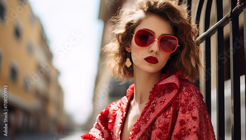 Fashionable woman with sunglasses exudes elegance and beauty generated by AI