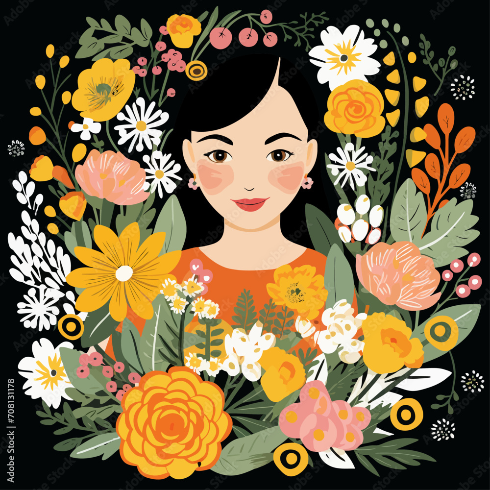 vector pretty girl with flower illustration sticker label vector pretty girl with flower illustration sticker label