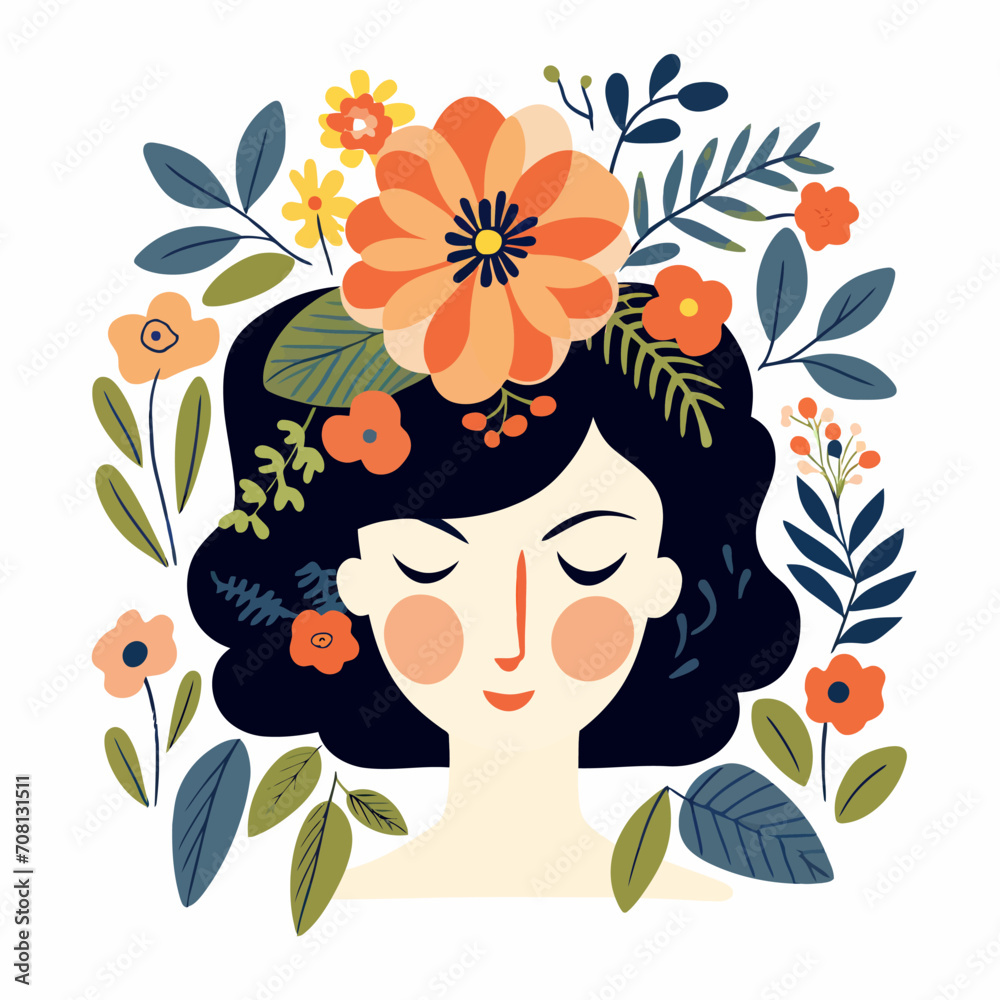 vector pretty girl with flower illustration sticker label vector pretty girl with flower illustration sticker label