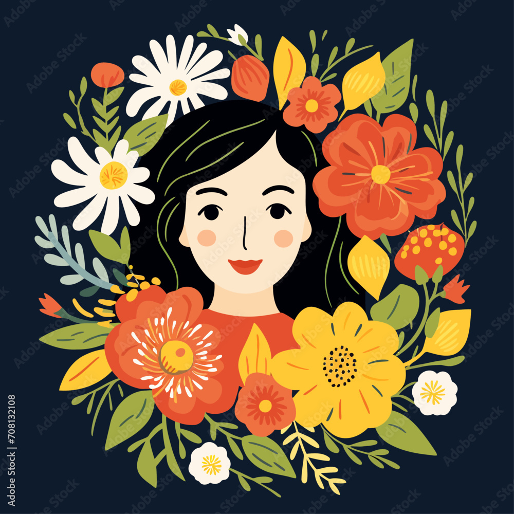 vector pretty girl with flower illustration sticker label vector pretty girl with flower illustration sticker label