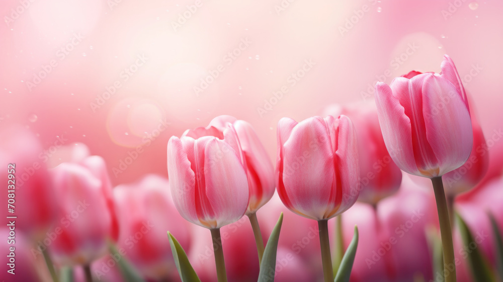pink tulips on a pink blurred background