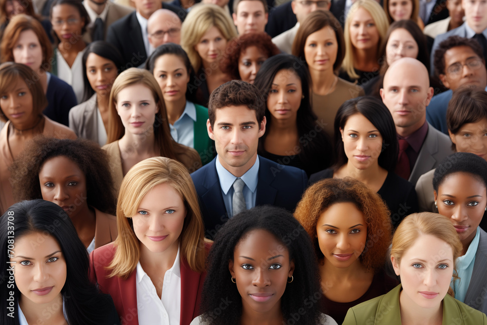 Group of diverse business people standing and looking at camera. View from above Group of diverse business people standing and looking at camera. View from above