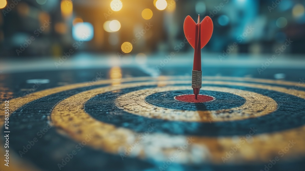 Businessman aims arrow at a virtual target dartboard, precision in setting objectives for business investments visualizes strategic approach to achieving goals and hitting targets in business. Businessman aims arrow at a virtual target dartboard, precision in setting objectives for business investments visualizes strategic approach to achieving goals and hitting targets in business.