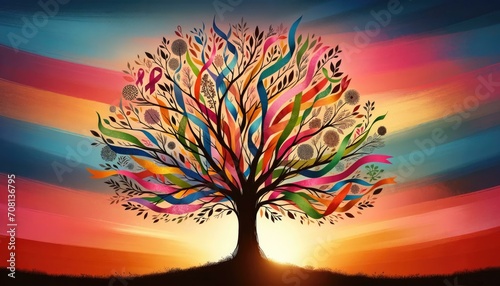 Colorful Artistic Tree Illustration, Nature Concept