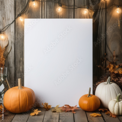 Halloween pumpkin on a wooden background, with a frame