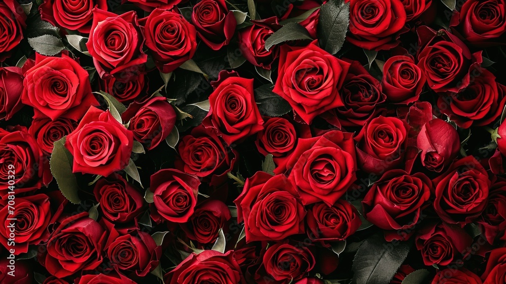Natural fresh red roses flowers pattern wallpaper. top view Natural fresh red roses flowers pattern wallpaper. top view