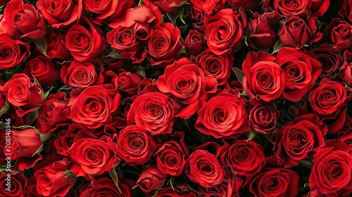 Natural fresh red roses flowers pattern wallpaper. top view © kiimoshi