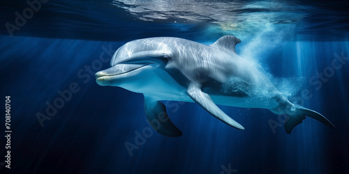 Dolphin underwater on a dark background