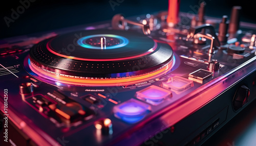 Nightclub party, mixing beats, spinning turntable generated by AI
