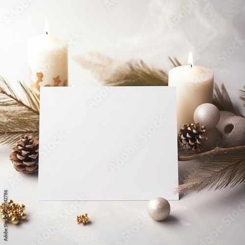 Christmas candles and decorations with frame