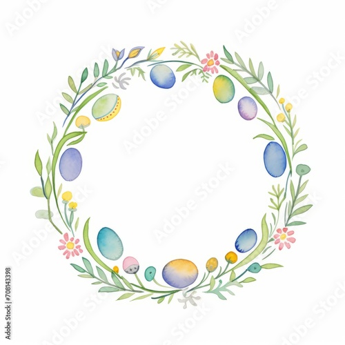 Aquarell eines festlichen Osterkranz mit Blumen und Ostereiern Illustration  photo