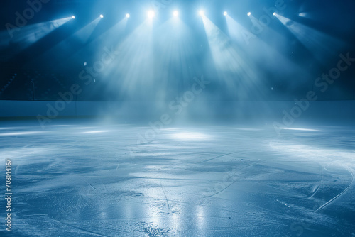 ice background.Empty ice rink illuminated by spotlights © Mkorobsky