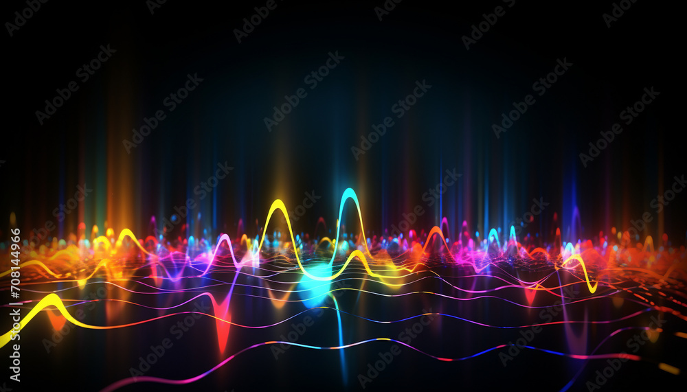 Fototapeta premium Bright glowing wave pattern in a modern nightclub generated by AI
