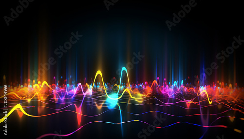 Bright glowing wave pattern in a modern nightclub generated by AI