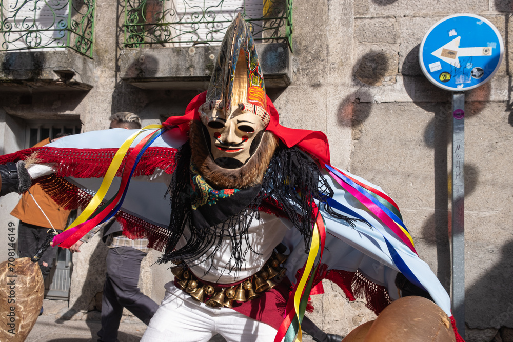 Xinzo de Limia, Spain 02 13 2023 Pantalla is the traditional carnival mask in the Entroido of Xinzo de Limia.