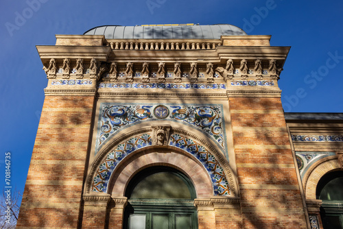 Architectural fragments of Palace Velasquez (Palacio de Velasquez or Palacio de Exposiciones, 1883) in public Buen Retiro Park. Madrid, Spain. photo