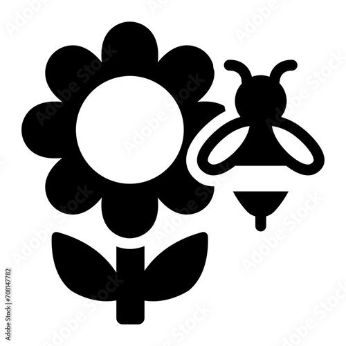 Flower bloom with bee icon