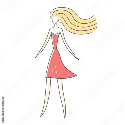 Fashion model girl in a red dress vector sketch