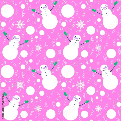 Christmas cartoon ice seamless snowman pattern for wrapping paper and fabrics and linens and kids accessories