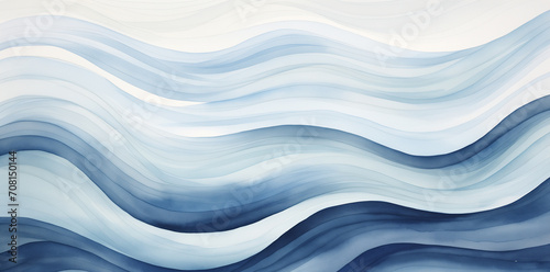 Serene Ocean Waves Layered Watercolor Washes in Shades of Blue Abstract Nautical Artwork Background © Misutra