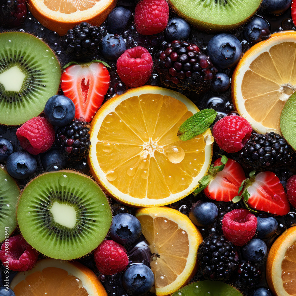 background with sliced fresh fruits