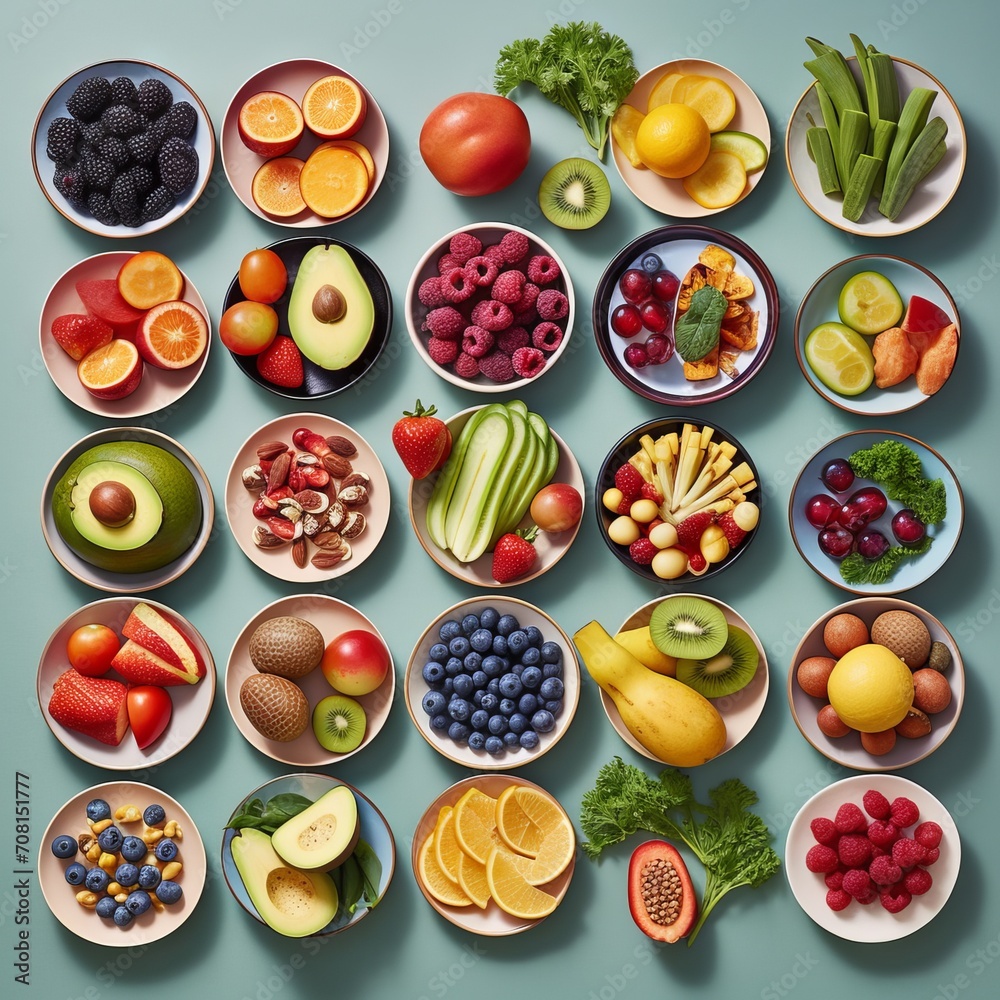 A variety of bright and fresh fruits, berries and nuts, neatly distributed in wooden bowls on a green background. Concept: Healthy food for a diet menu. Vitamins and microelements
A variety of bright and fresh fruits, berries and nuts, neatly distributed in wooden bowls on a green background. Concept: Healthy food for a diet menu. Vitamins and microelements
