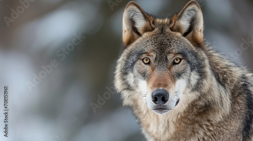 Grey wolf ( Canis lupus ) close up. Generative Ai © We3 Animal