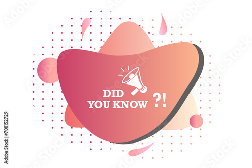 Did you know question text on a fluid trendy shape with geometric elements and a megaphone. Vector design banner isolated for curiosity, knowledge, quiz games, trivia, education, advertising, business