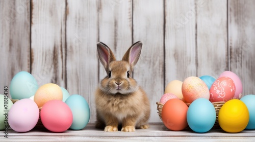 Cute easter bunny with easter eggs © Pelayo
