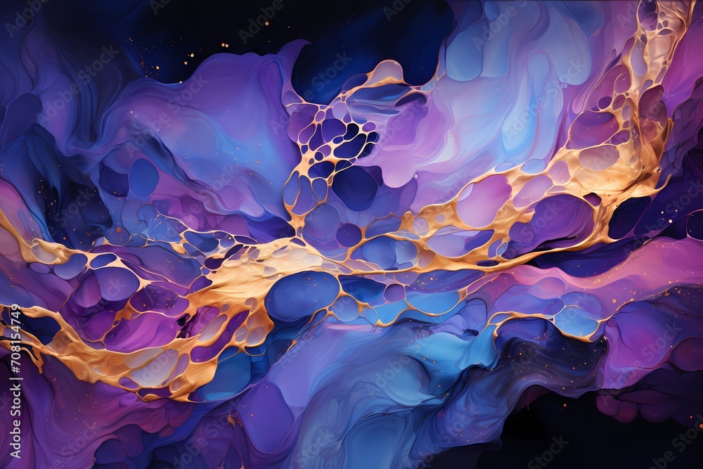 Liquid platinum and cosmic violet merging into a hypnotic abstract landscape
