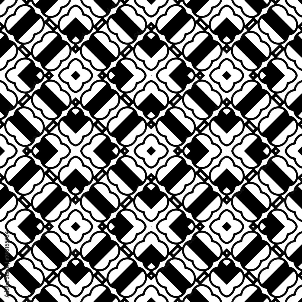 Fototapeta premium White background with black pattern. Seamless texture for fashion, textile design, on wall paper, wrapping paper, fabrics and home decor. Simple repeat pattern.