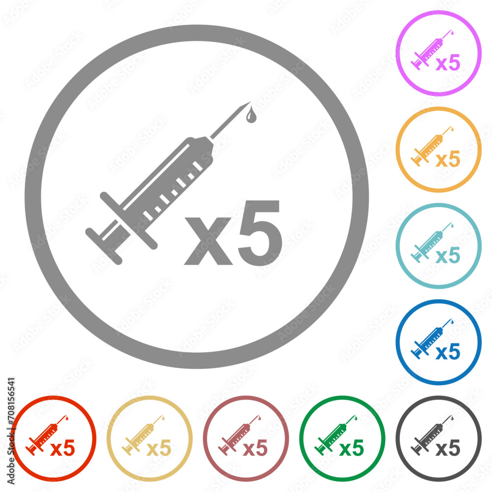Fifth vaccine dose flat icons with outlines Fifth vaccine dose flat icons with outlines