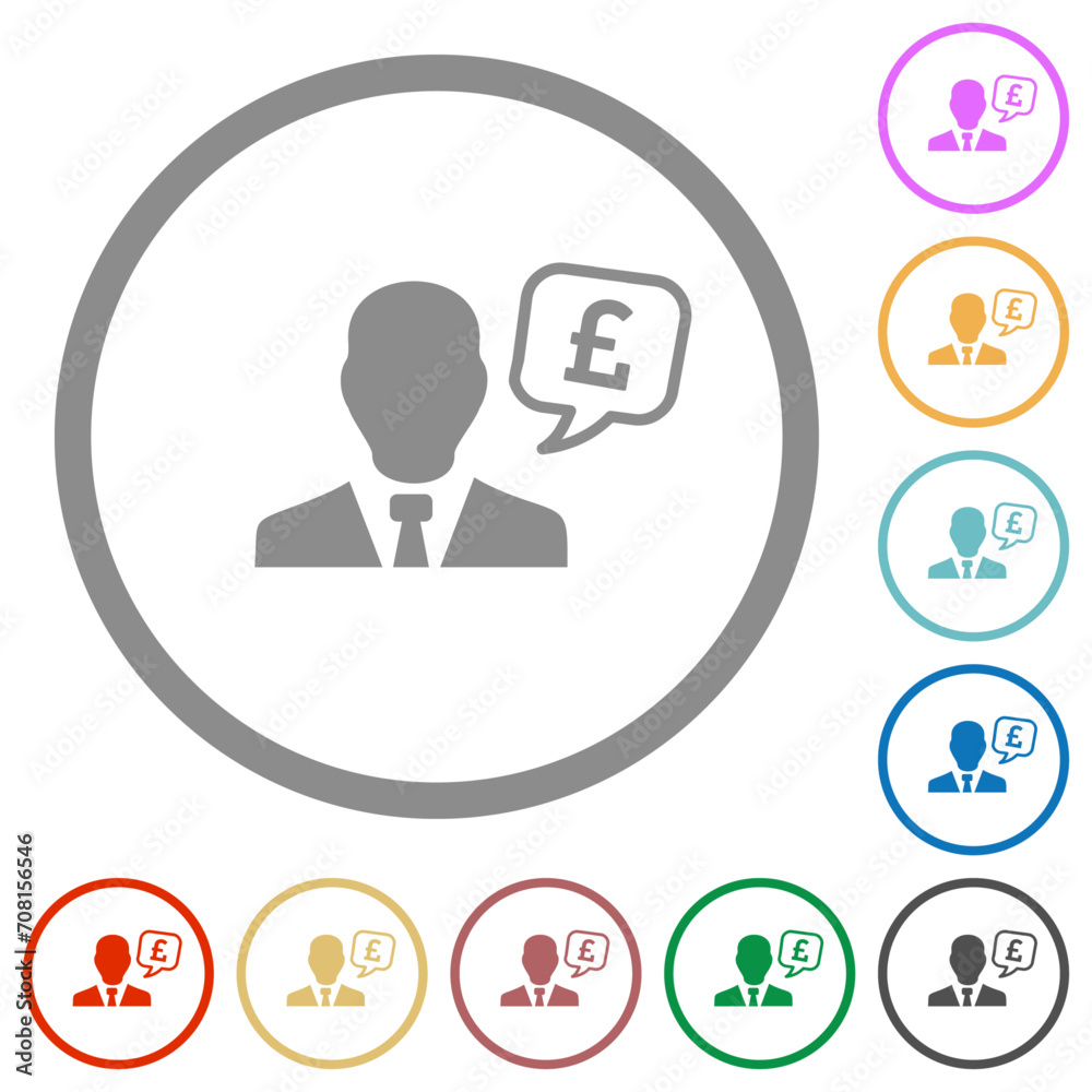 English Pound financial advisor flat icons with outlines English Pound financial advisor flat icons with outlines