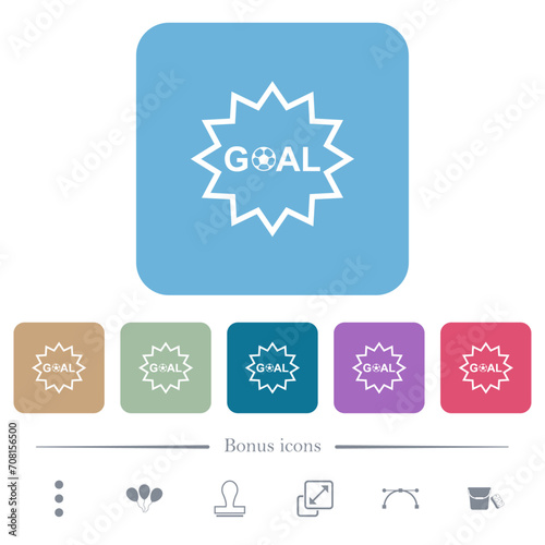 Goal sticker with sharp edges outline flat icons on color rounded square backgrounds