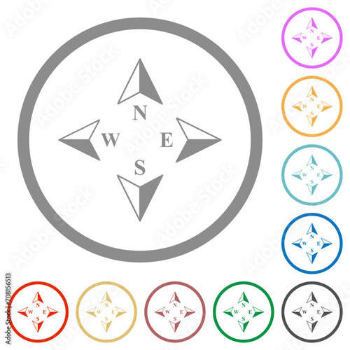 Compass directions flat icons with outlines