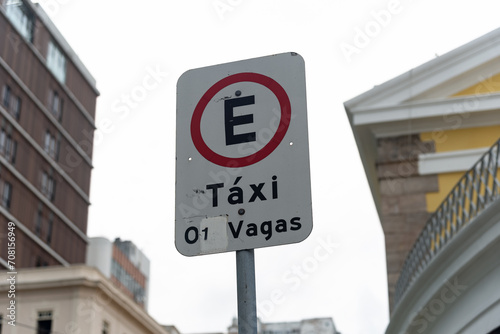 Sign signaling a taxi rank in the commercial district in the city of Salvador, Bahia. photo