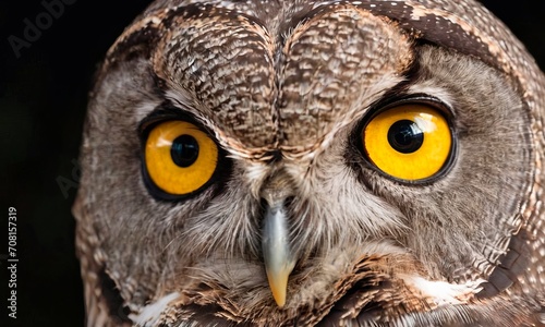 Close-up portrait of an owl on a black background