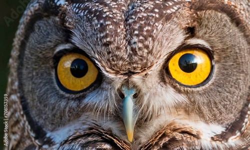 Close-up portrait of an owl on a black background, the owl looks at the camera
